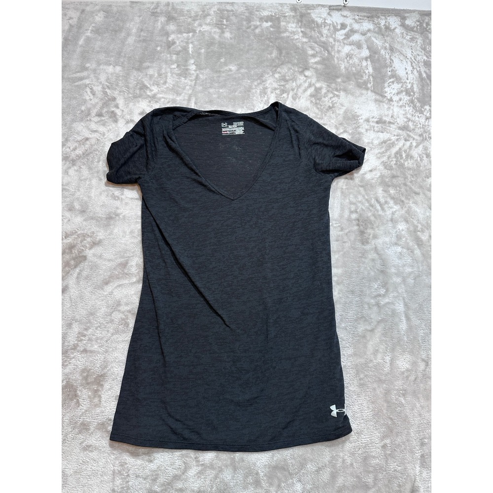 Under Armour HeatGear Womens XS Gray Heathered V-Neck Short Sleeve Athletic Tee